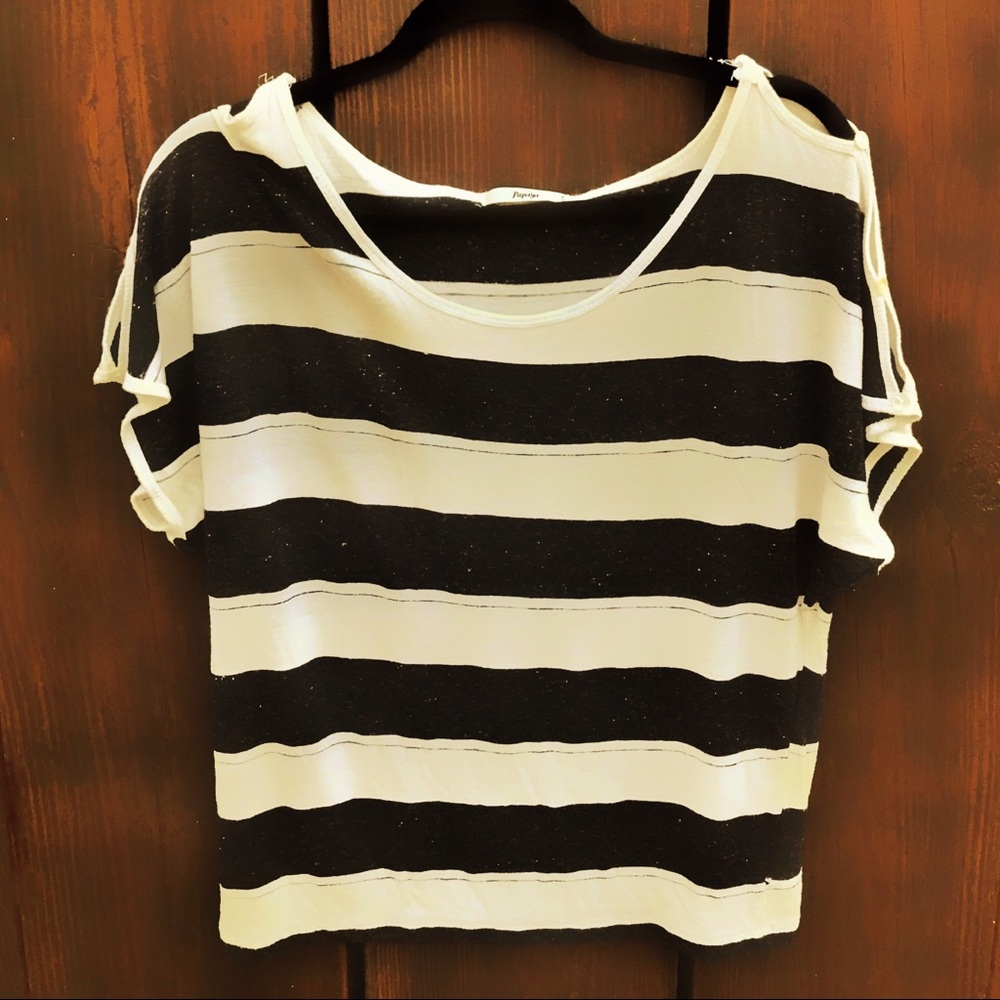 Navy and White Button Shoulder Top